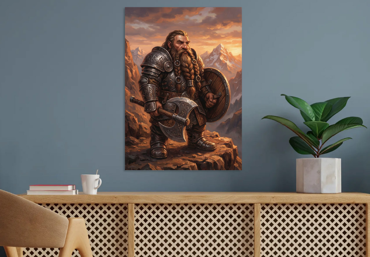 Dwarf Warrior with Axe and Shield — metal poster wall art by Lineer